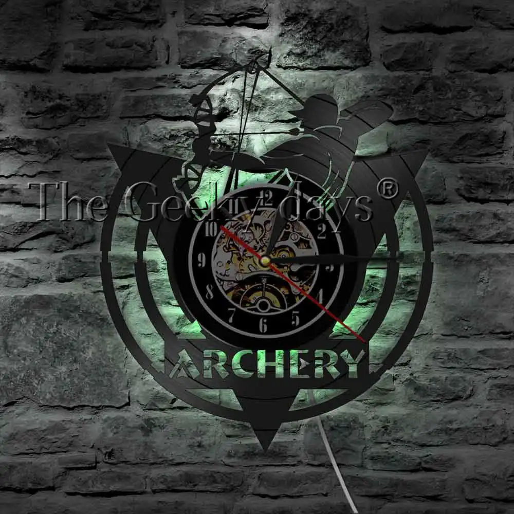 Стрельба из лука клуб 3D настенные часы современный дизайн Bowhunter Archer тренера подвесные винтажные виниловые часы настенные часы светодиодный светильник
