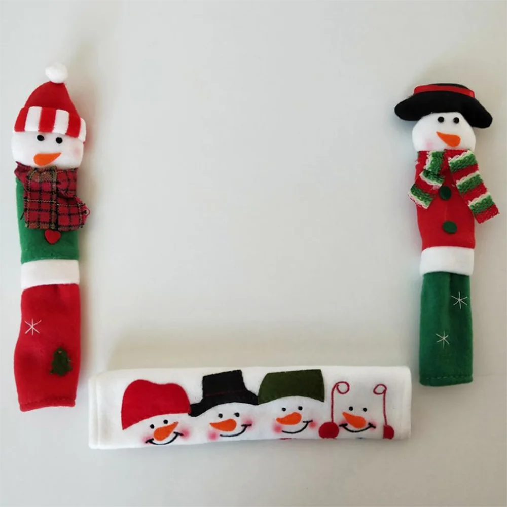 3PCS/Set Snowman Kitchen Appliance Handle Covers Christmas Decor Kitchen Tools Microwave Door Refrigerator Handle Sets