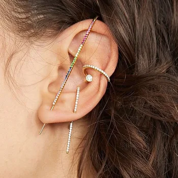 

Boho Crystal Punk Hip Hop Ear Pin Earrings For Women Bohemian Pins Earring Pointed Jewelry Gifts Colorful Rhinestones