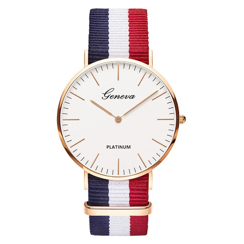 

Simple Fashion Design Geneva Brand Casual Watch Woman men Thin Dial Siamese Colorful Canvas Band Analog Quartz Wrist Watch