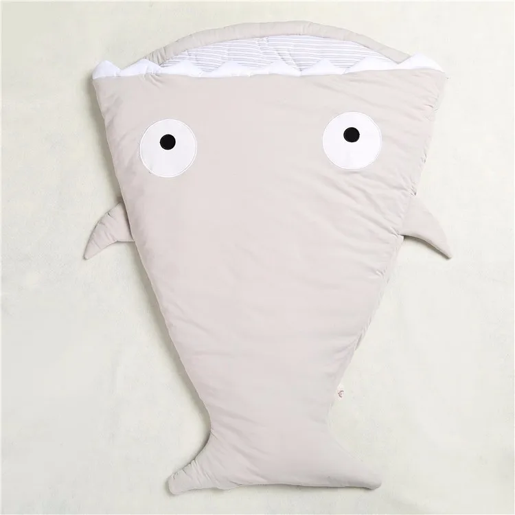 Мягкое хлопковое одеяло для новорожденных с изображением акулы и хвоста русалки, детское постельное белье, хлопковый спальный мешок для младенцев, накидка русалки - Цвет: Светло-серый