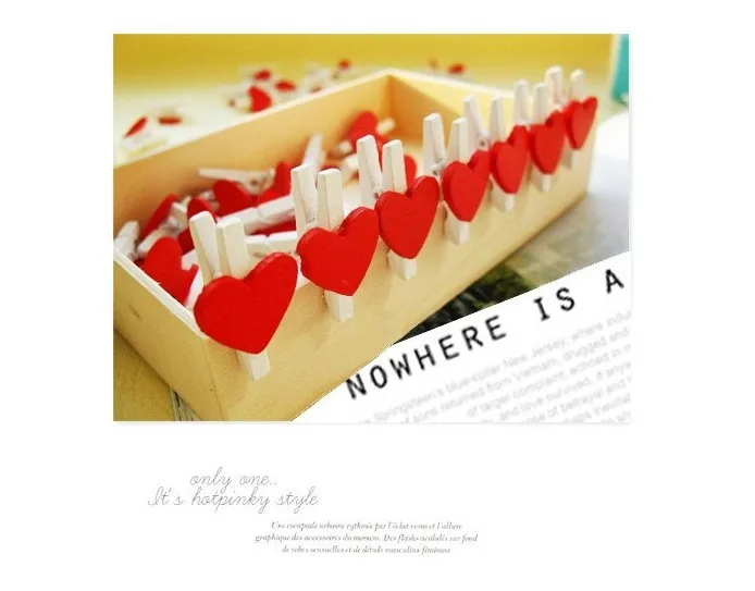 50PCS/Lot Mini Romantic Loving Heart Shape Wood Clips Handicrafts Photos Papers Clothes Pegs Home Bachelorette Party Decorations