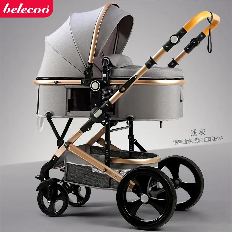 Belecoo/прогулочная коляска с высоким пейзажем, детская коляска 2 в 1, двусторонняя коляска для путешествий, алюминиевая рама, стандарт ЕС, автомобиль, 10 шт., подарки - Цвет: light grey 3