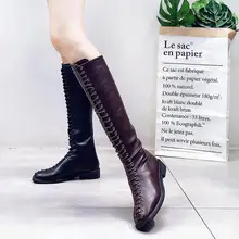 Ботинки женская обувь женские ботинки модные сапоги до колена г. Новые Осенние кружевные плоские туфли с передним носком женская обувь на эластичной плоской подошве X190