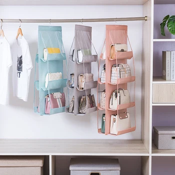

6 / 8 Pockets Hanging Closet Organizer Storage Bag Clear Foldable Double Sides Home Use Clothing Handbag Storage Bag