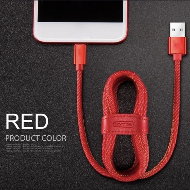 red Джинсовый Плетеный USB кабель, быстрое зарядное устройство, кабель для передачи данных для IPhone X 87 65, ковбойский ткацкий кабель для IPhone, USB адаптер для быстрой зарядки - Цвет: red