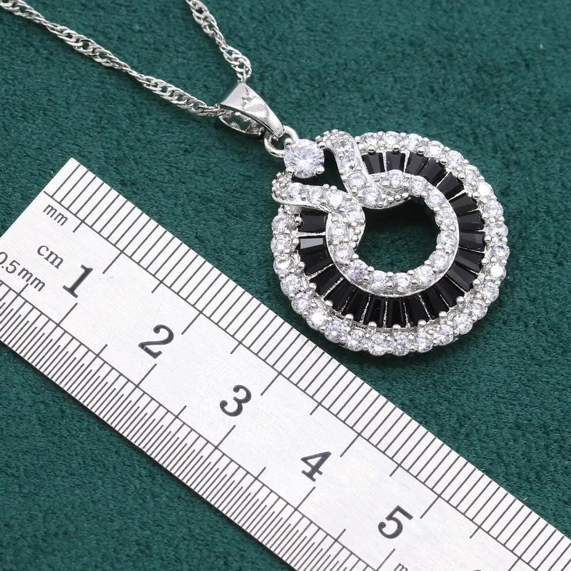 Silver Jewelry Set For Women Wedding Black Crystal Bracelet Earrings Necklace Pendant Ring jewelry set silver jewelry silver jewelry set crystal jewelry set