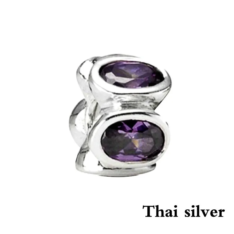 NEW Thai Silver Retro Sparkling Blue Pink Purple Green Champagne Color Hearts Spacer Charm Original Limited Edition Jewelry - Цвет: PDLLW0417-E