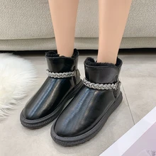 Botas de neve de pelúcia feminino bolo de esponja de fundo plano à prova dwaterproof água inverno nova mulher de fundo plano sapatos quentes confortáveis botas femininas