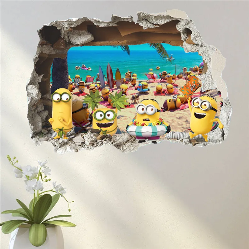Yellow man 3D effect Wall Sticker beach Holiday Window Baby Kids Room Bedroom Decoraton Vinyl Decals Art Mural Poster