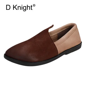 

New Fashion Round Toe Women Flats Loafers Vintage Slip On Shallow Ladies Casual Boat Shoes Genuine Leather Female Footwear Flats