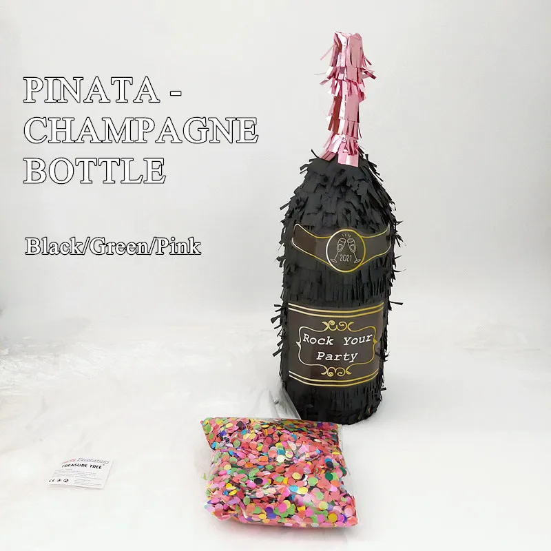 

Champagne Bottle Pinata Wedding Decorations Black/Green/Pink Bottle Shape Hanging Candy Gift Container Beating Game Props