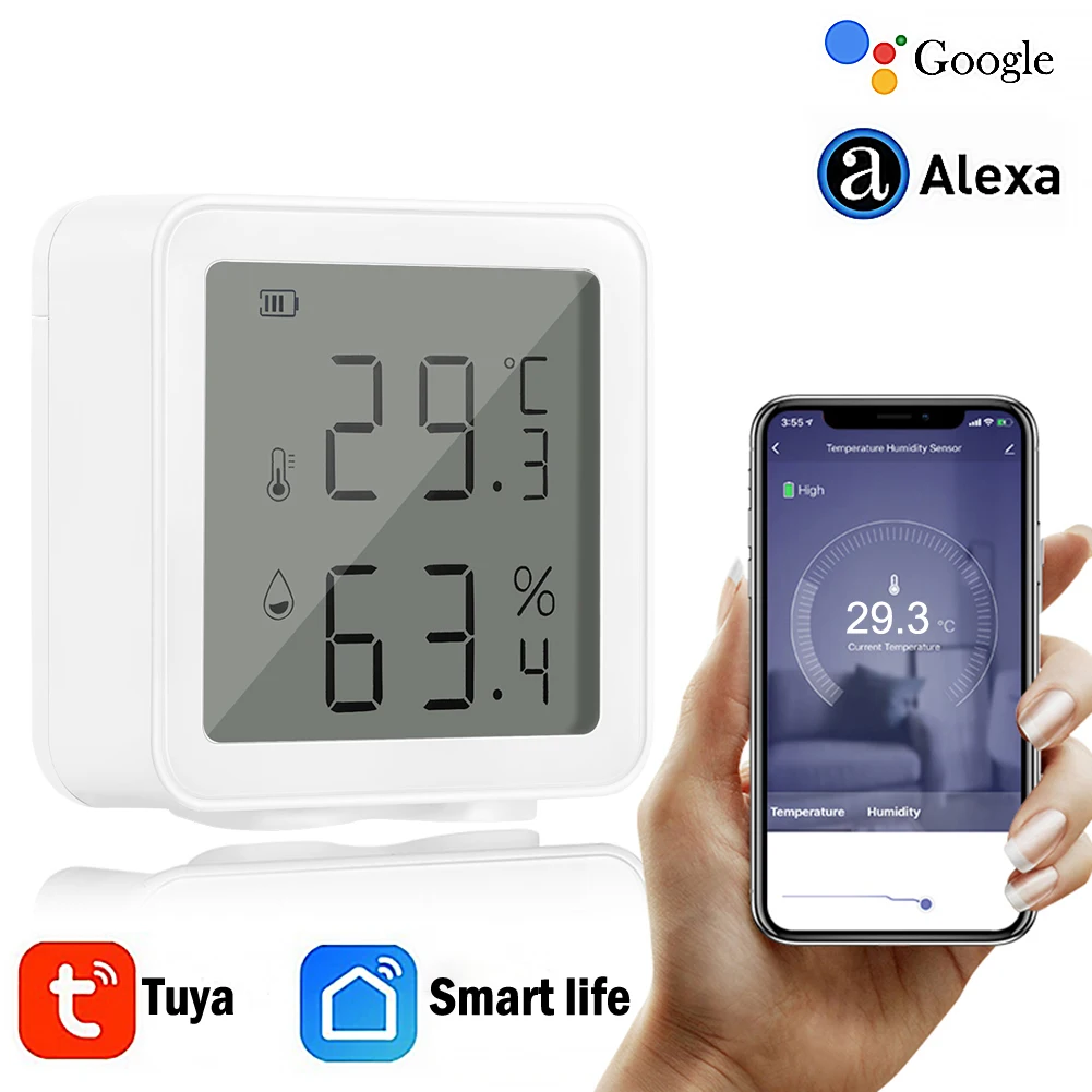 Tuya Smart life-Sensor de temperatura y humedad para interiores, higrómetro con pantalla LCD, WIFI, compatible con Alexa y Google Home
