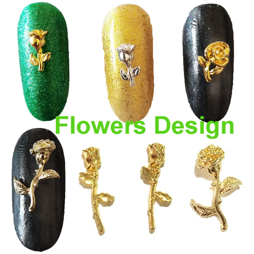 

3D Nail Art Flowers Charms Decorations 50Pcs Bling Rose Nail Accessoires Large Long Manicure Metal Alloy Nailart Supply Spring