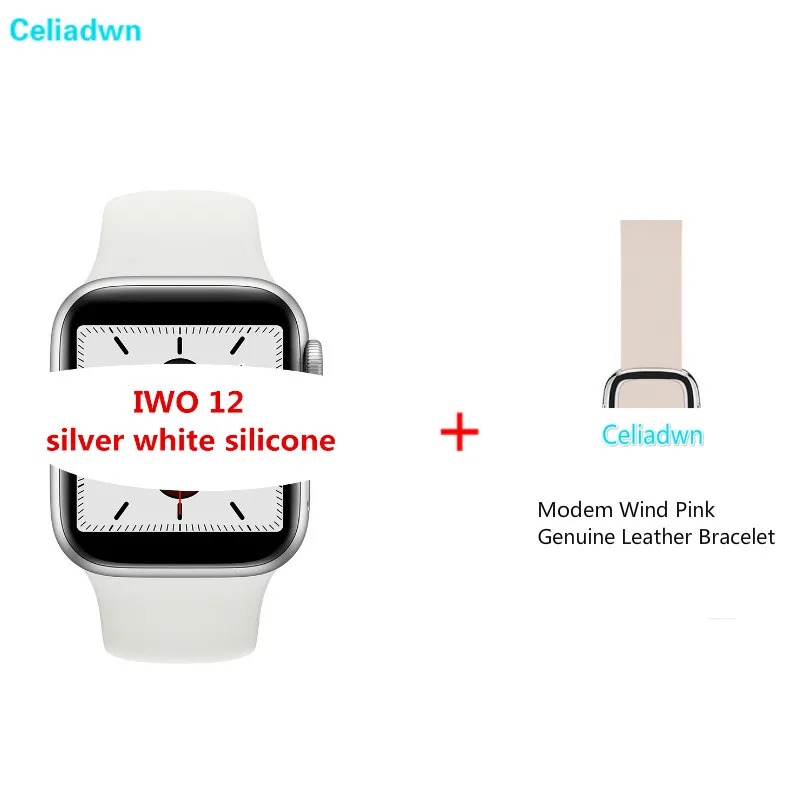 Silver Pink Leather 40/44 мм серия 5 Bluetooth SIRI Смарт часы IWO 12 монитор сердечного ритма ЭКГ SmartWatch для iPhone Android телефон PK IWO 8 9 10 11 - Цвет: Silver Pink Leather