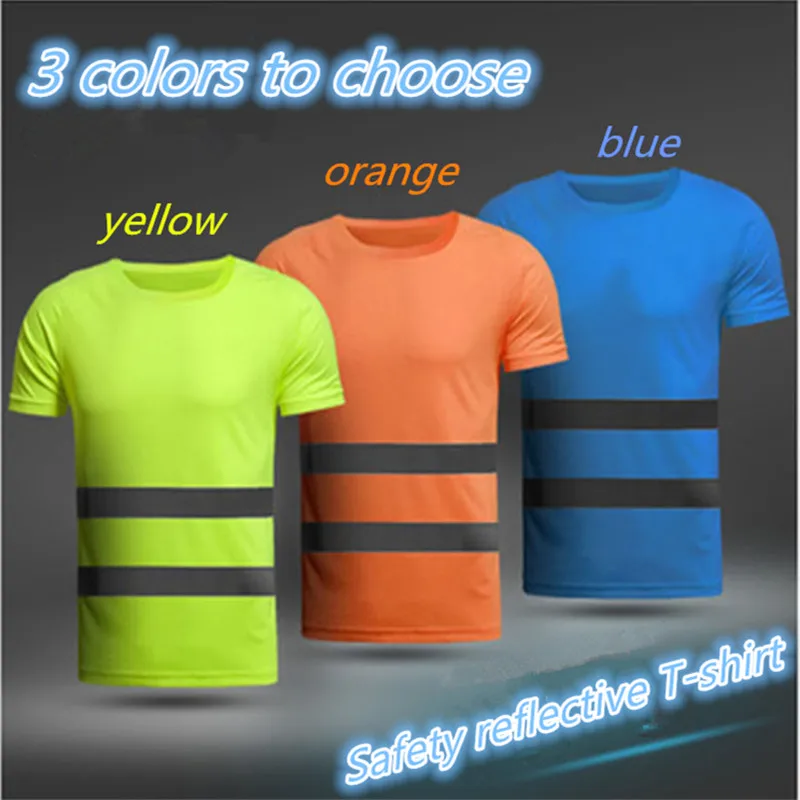 

Men Outdoor Pure Color Reflective Night Riding T-shirt Construction Workers Fluorescent Tops Night Running Quick-drying Clothes