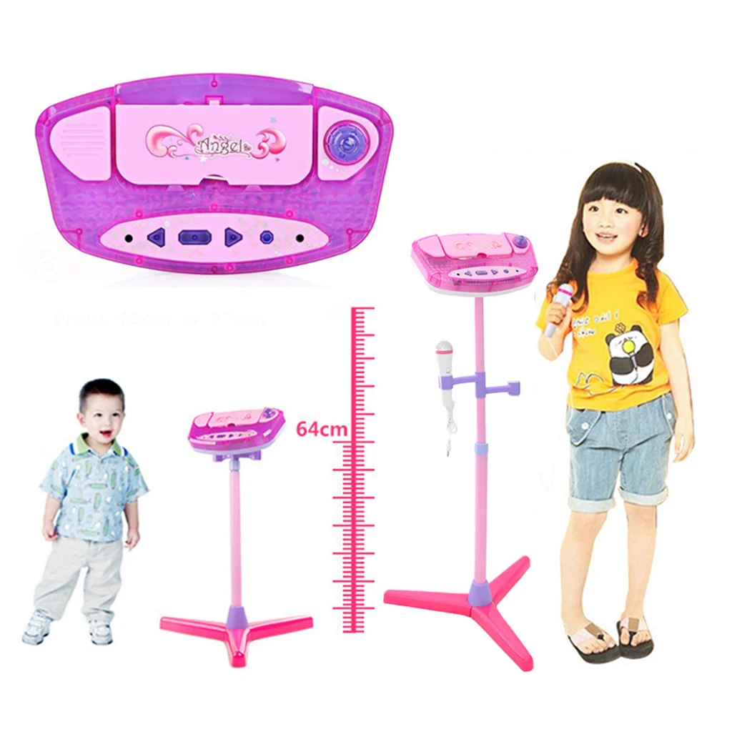 Simulation Excellent Funny Kids Micophone Karaoke Machine Adjustable Height Stands and 2 Microphones Sing Play Toy