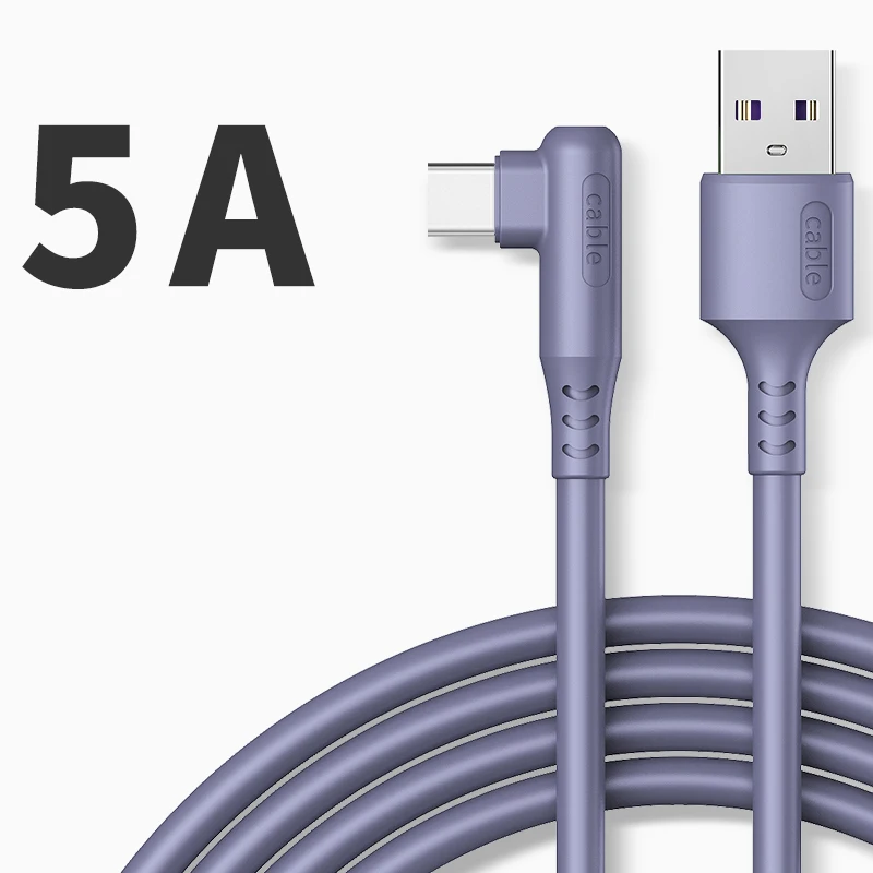 90 Degree Elbow 5A USB Cable Fast Charging Type C Cable Mobile Phone Charger Cord for Huawei P40 Xiaomi Redmi Usb C Cable iphone charger cable Cables