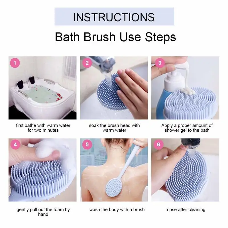 Bath Brush Double Side Silicone Massage Brush Back Shower Cleaning