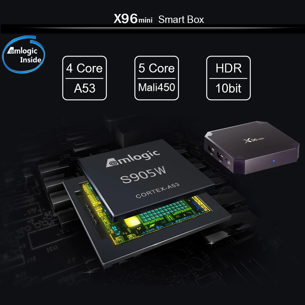 X96 Мини Android 7,1 ТВ приставка сетевая Приставка Смарт ТВ приставка S905W Четырехъядерный 4K 2G 16G RK3229 HD 3D 2,4G wifi 1 шт