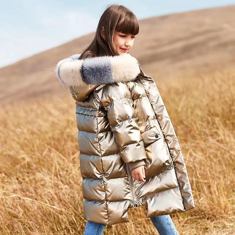 Manteau D'hiver Fille Avec Capuche Fourrure - Doudoune épaisse Mi-longue Coupe-vent Pour 1 à 8 Ans