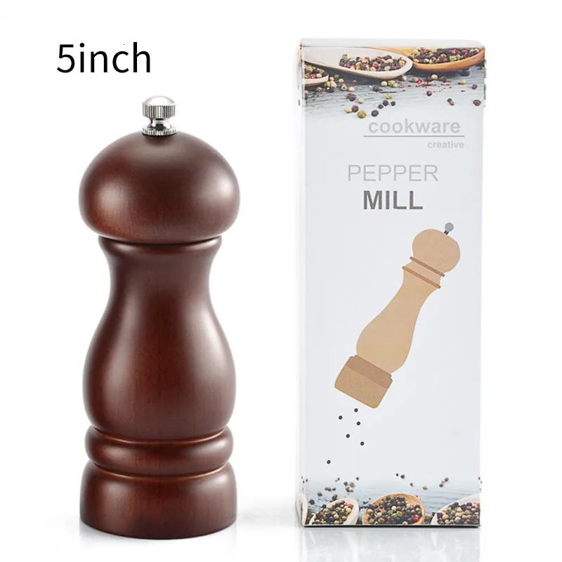 Oak Wood Manual Mills Salt And Pepper Garlic Mill Natural Pepper Shakers Spice Grinder Ceramic Core Rotor Cruet Kitchen Gadgets - Цвет: 5 inch
