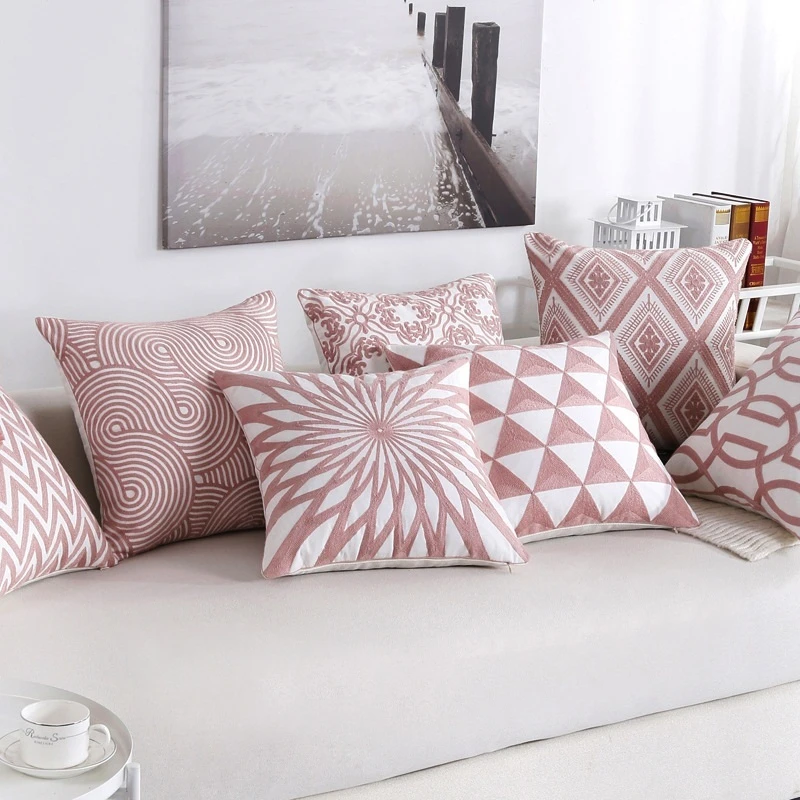 Nordics Geometry Pillowcase Cotton Embroidery Pink Cushion Cover Cojines  Decorativos Para Sofa New Year Home Decorative Pillows - Cushion Cover -  AliExpress