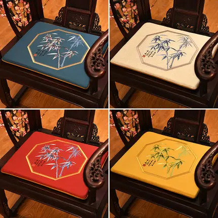 

Fine Embroidery Bamboo Pattern Seat Cushion Sofa Dining Chair Anti-Slip Pads Home Decorative Cotton Linen Armchair Sit Mats