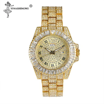 

Men's Watches Men Bling Iced Out CZ Shining Watch Hip Hop Luxury Brand Man Watch 18K Gold Waterproof Watch Quartz Wristwatch New