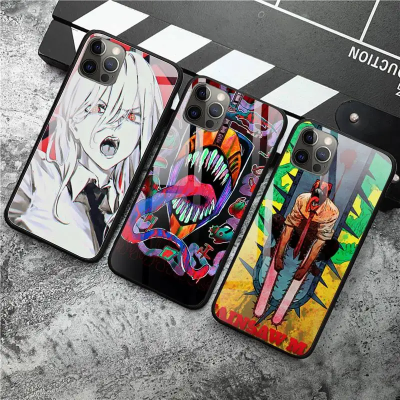 Buducoost Anime Chainsaw Man Devil Hunter Custodia Per Telefono In Vetro Temperato Per Iphone 12 11 Pro Xr Xs Max 8X7 6S 6 Plus 12 Pro Max E