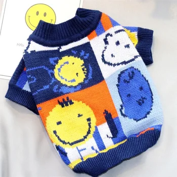 

Cartoon Puppy Dog Smiling Face Sweater Winter Warm Clothing for Small Dogs Costume Chihuahua Coat Knitting Crochet Cloth Jersey