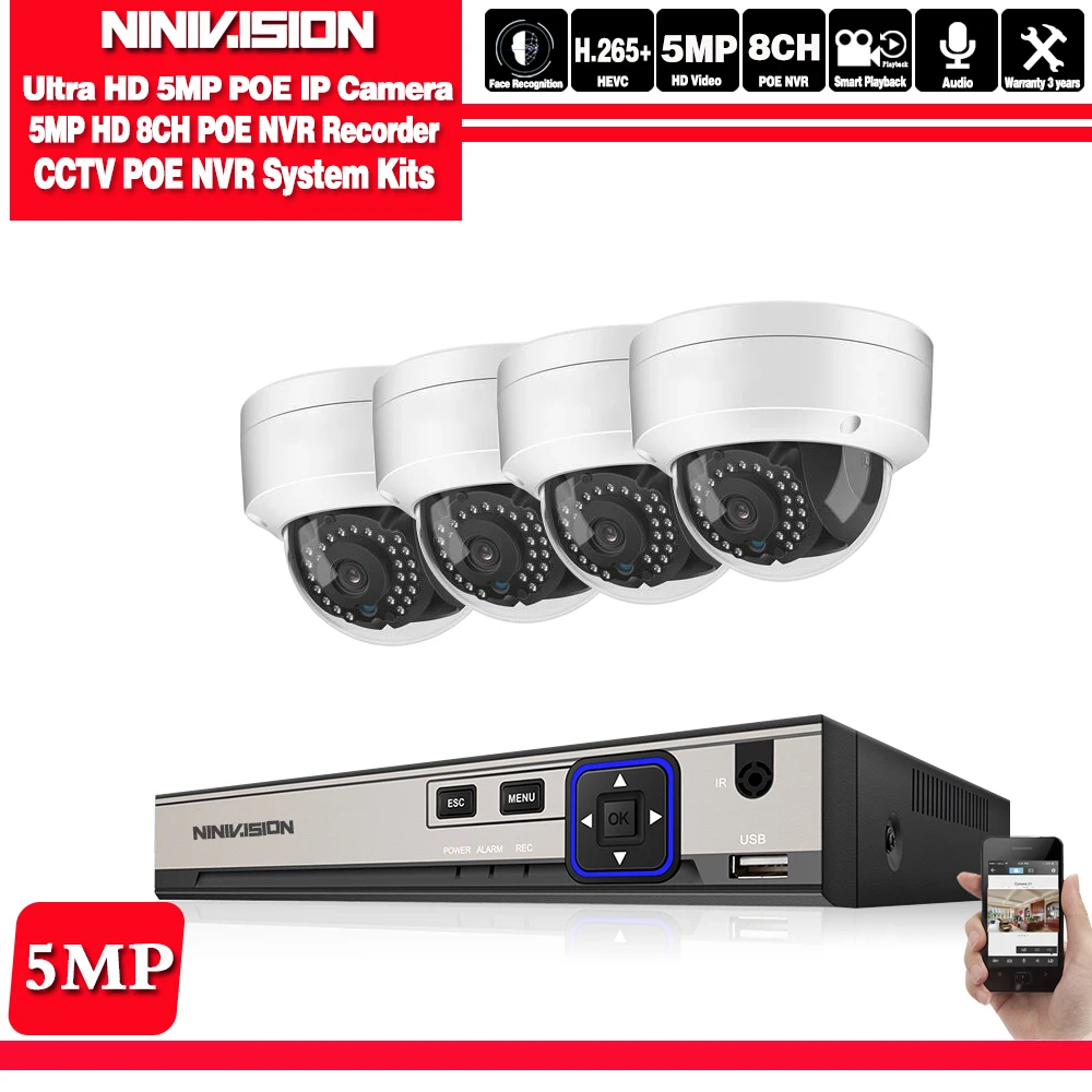 8CH 5MP HDMI POE NVR комплект CCTV система безопасности 5MP ИК открытый купол Водонепроницаемый IP POE камера P2P комплект видеонаблюдения 2 ТБ HDD - Цвет: 8CH NVR 4pcs camera