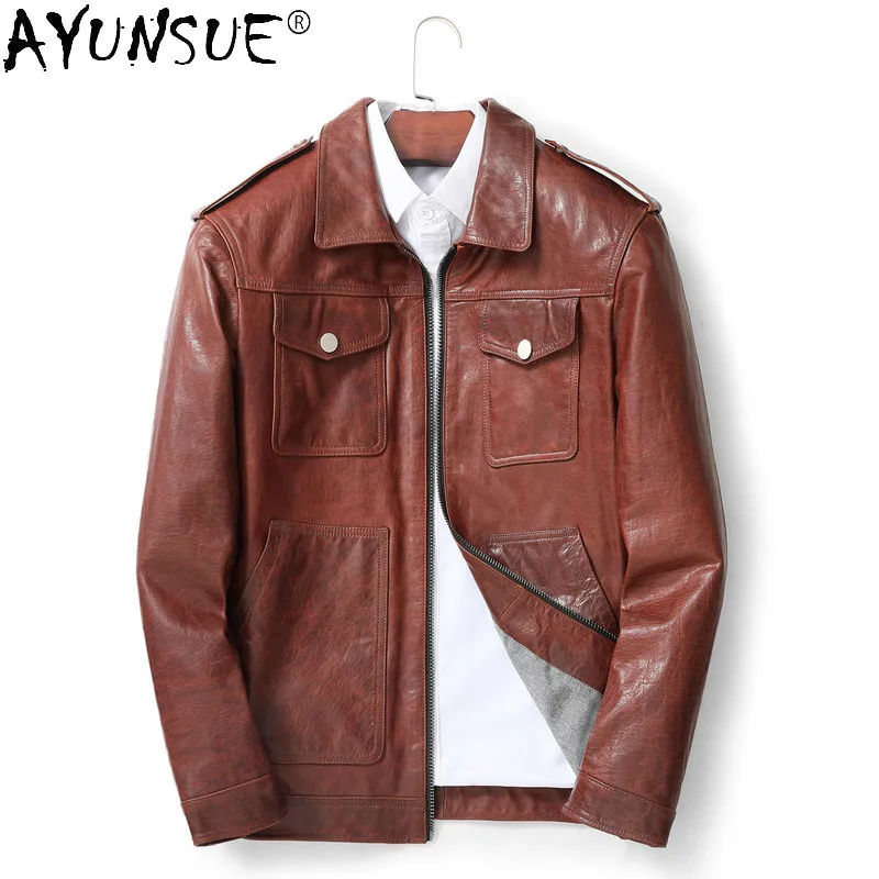 

2021 Real Sheepskin Coat Men Casaul Genuine Leather Jacket Streetwear Mortorcycle Mens Clothing Chaqueta Cuero Hombre WPY3747