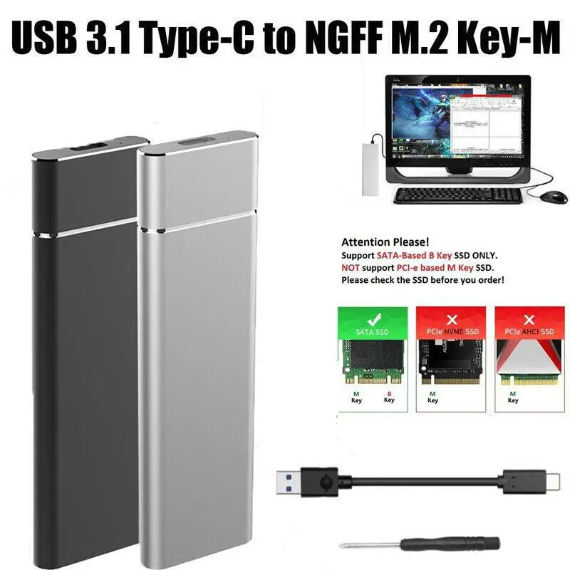 M.2 NGFF zu USB 3.1 Typ-C SATA SSD Konverter Adapter Gehäuse Fall 10Gbps
