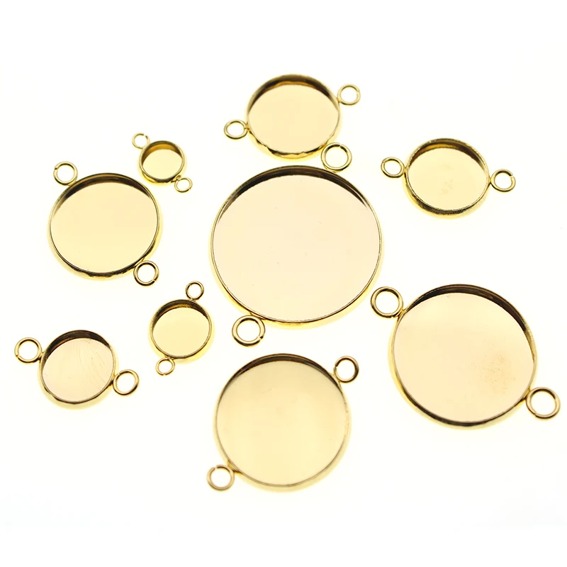 

Stainless Steel Bracelet Connector Setting Round Double Loop Cabochon Base Cameo Bezel trays 6 8 10 12 14 16 18 20mm 25mm 30 mm