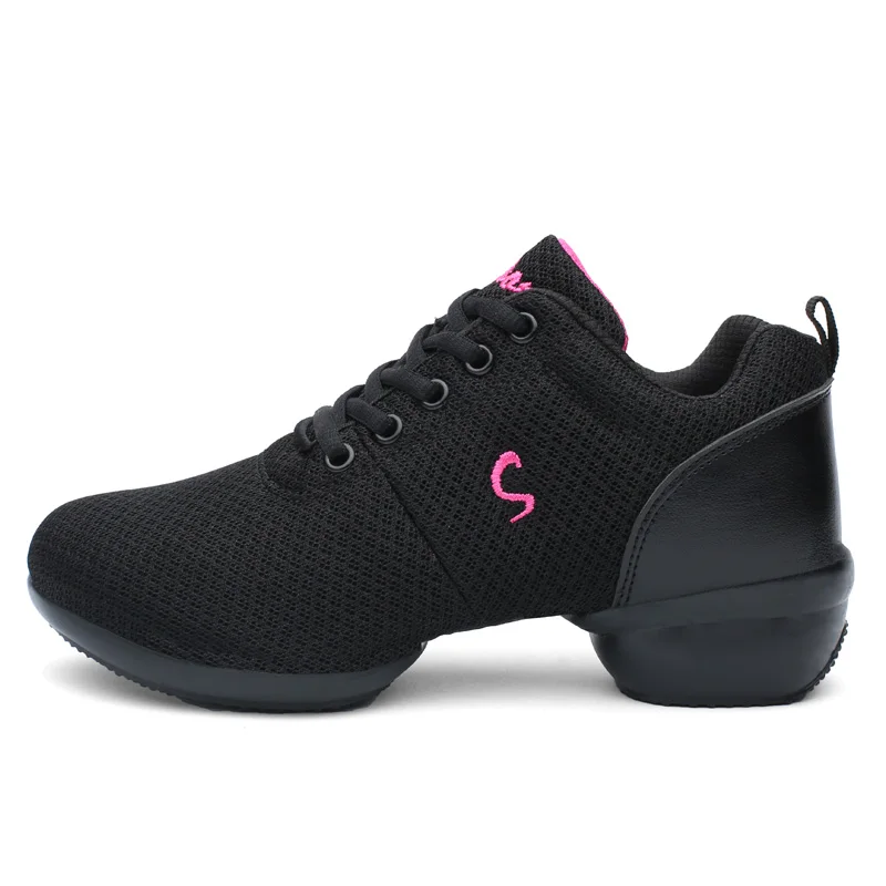 Лидер продаж года; обувь для танцев для девочек; красная женская обувь; танцевальные кроссовки из кожи и сетчатого материала; женская Обувь для бальных танцев; легкие кроссовки; светильник - Цвет: Black Mesh