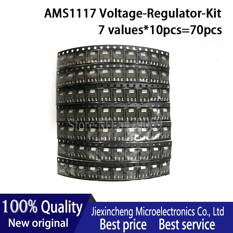 

70PCS AMS1117 Voltage Regulator Kit 1.2V/1.5V/1.8V/2.5V/3.3V/5.0V/ADJ SOT-223 1117 7values Each 10PCS