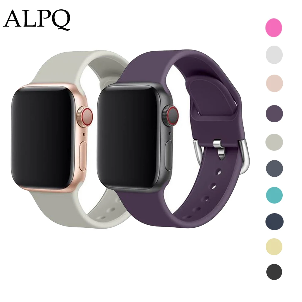 ALPQ ремешок для Apple Watch 38 42 мм 40 мм 44 мм силиконовый Классический ремень с пряжкой браслет Correa для iWatch серии 5 4 3 2 1