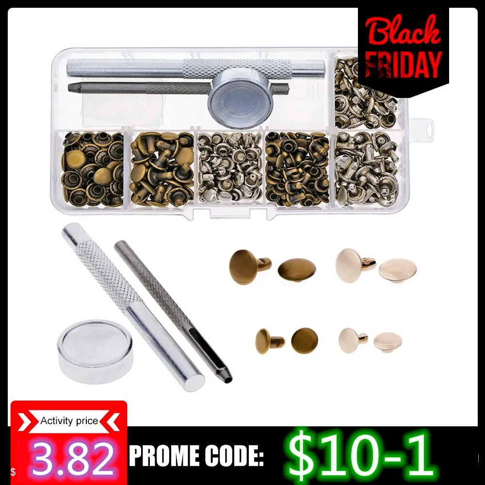 

120 Sets/Pack Leather Repairing Decor Rivets Tubular Metal Leather Craft with Fixing Tool Kit Replacement Tool #254973