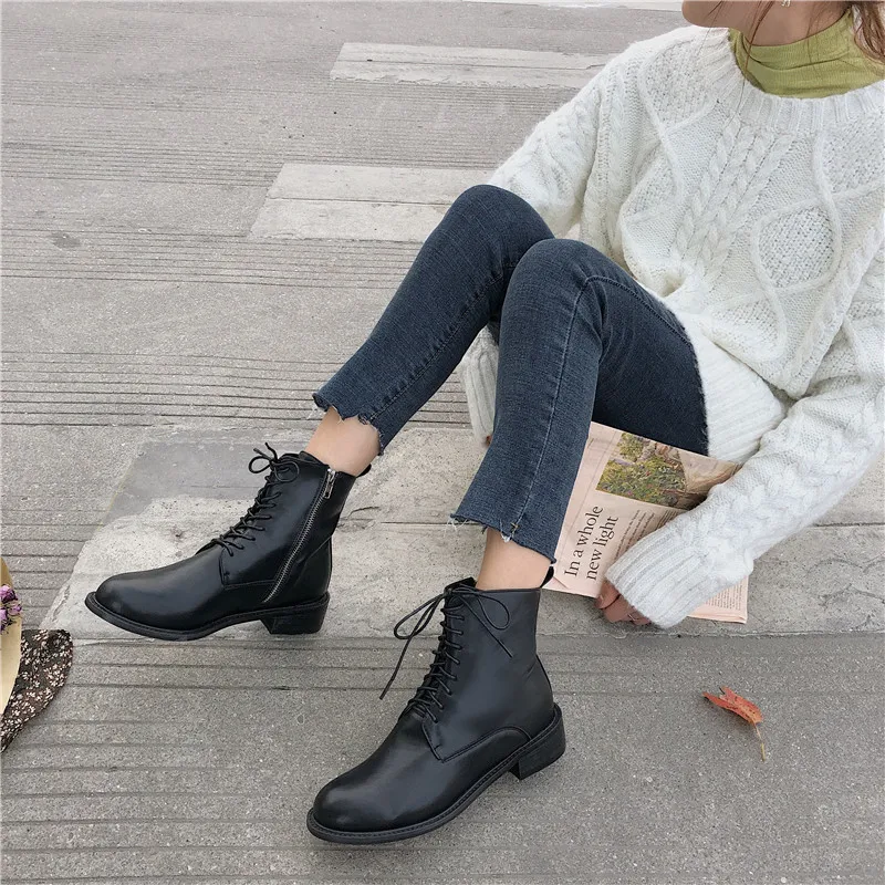 

Shoes New Style 2019 Trendy Shoes Martin Children Versatile Online Celebrity Autumn & Winter Boots Women's Short-Style Lace-up S
