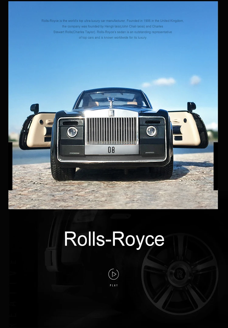 1/24 Rolls-Royce литые под давлением металлические модели автомобилей, игрушечный автомобиль высокого моделирования, светильник, музыкальные двери, можно открыть, подарки для детей