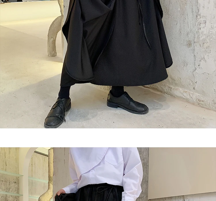 Men Streetwear Hip Hop Gothic Japan Style Kimono Loose Black Skirts Wide Leg Pants Male Women Vintage Fashion Harem Trousers