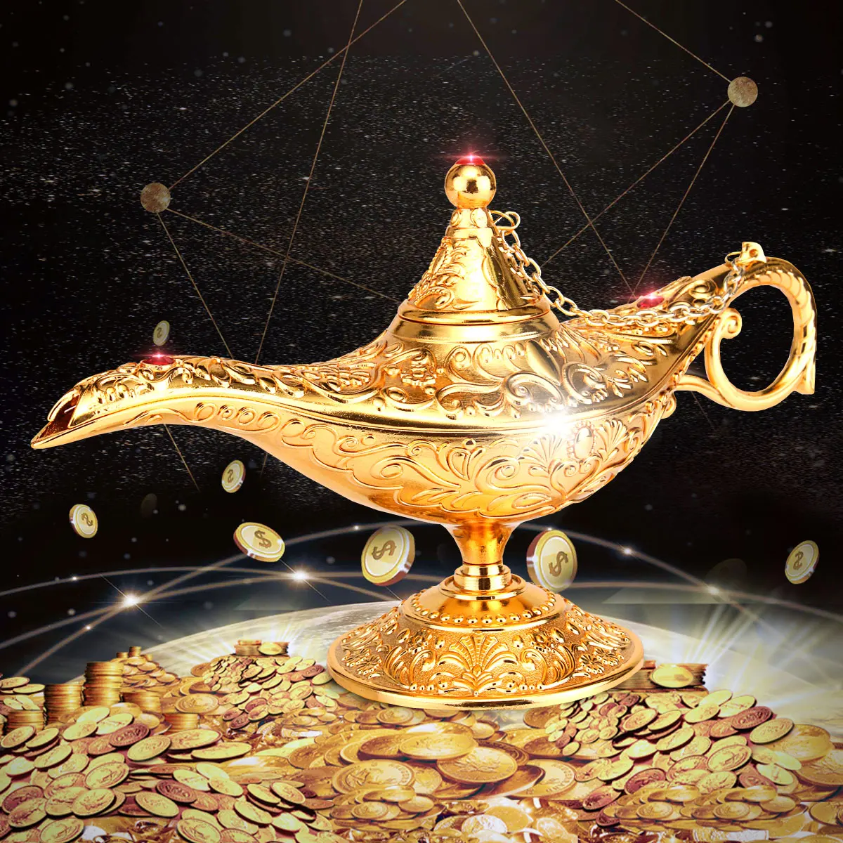 KiWarm Классическая Металлическая резная лампа Aladdin подсветильник для желаний чая