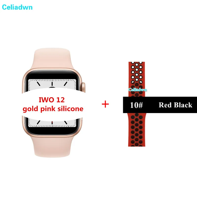 RoseGold RedBlack NK Смарт-часы с Bluetooth, умные IWO 12 1:1 40/44 мм Series 5 монитор сердечного ритма ЭКГ, Смарт часы для iPhone Android телефон PK IWO на возраст 8, 9, 10, 11 - Цвет: RoseGold RedBlack NK