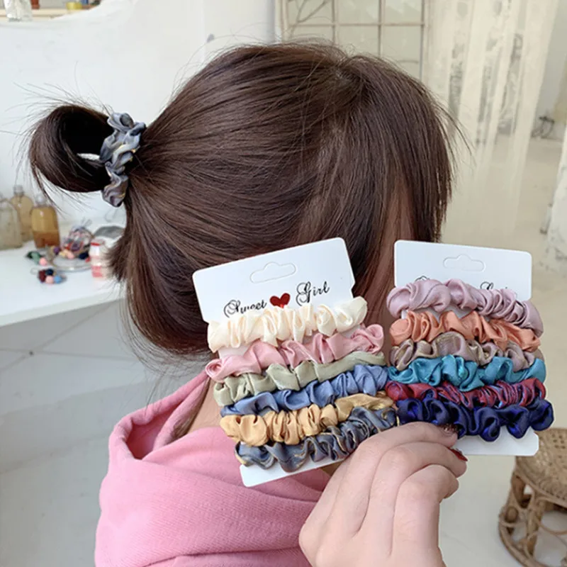 Women Girls Simple Solid Dots Print Satin Velvet Skinny Hair Scrunchies Plain Elastic Hair Ropes Fabric Rubber Bands Headwear bride hair clip