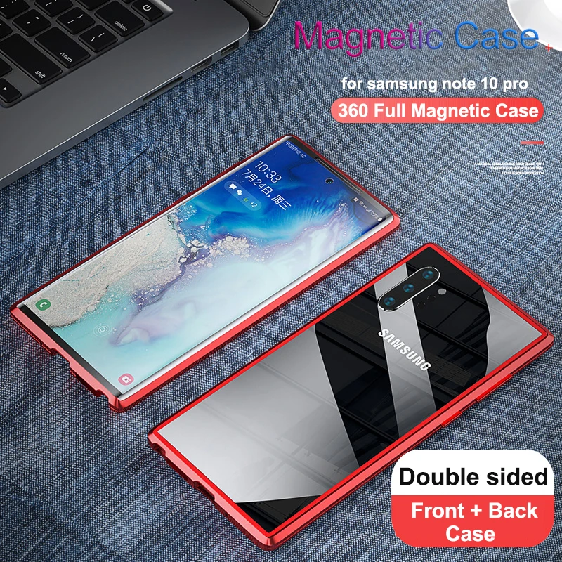 360 Full Magnetic Case For Samsung Galaxy Note 10 Plus Pro Body Protective Two Side Tempered Glass Cover Note10 | Мобильные телефоны