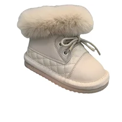 Inverno bebê menina botas de moda flanging zip criança sapatos de algodão não deslizamento macio de pelúcia quente pele de coelho infantil botas de neve
