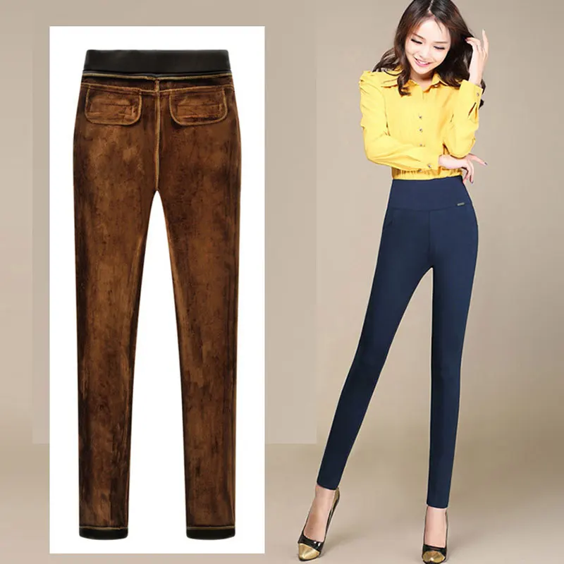HEE GRAND/Новинка, зимние эластичные женские штаны размера плюс 6XL, хлопковые флисовые узкие брюки с высокой талией, женские брюки WKP268