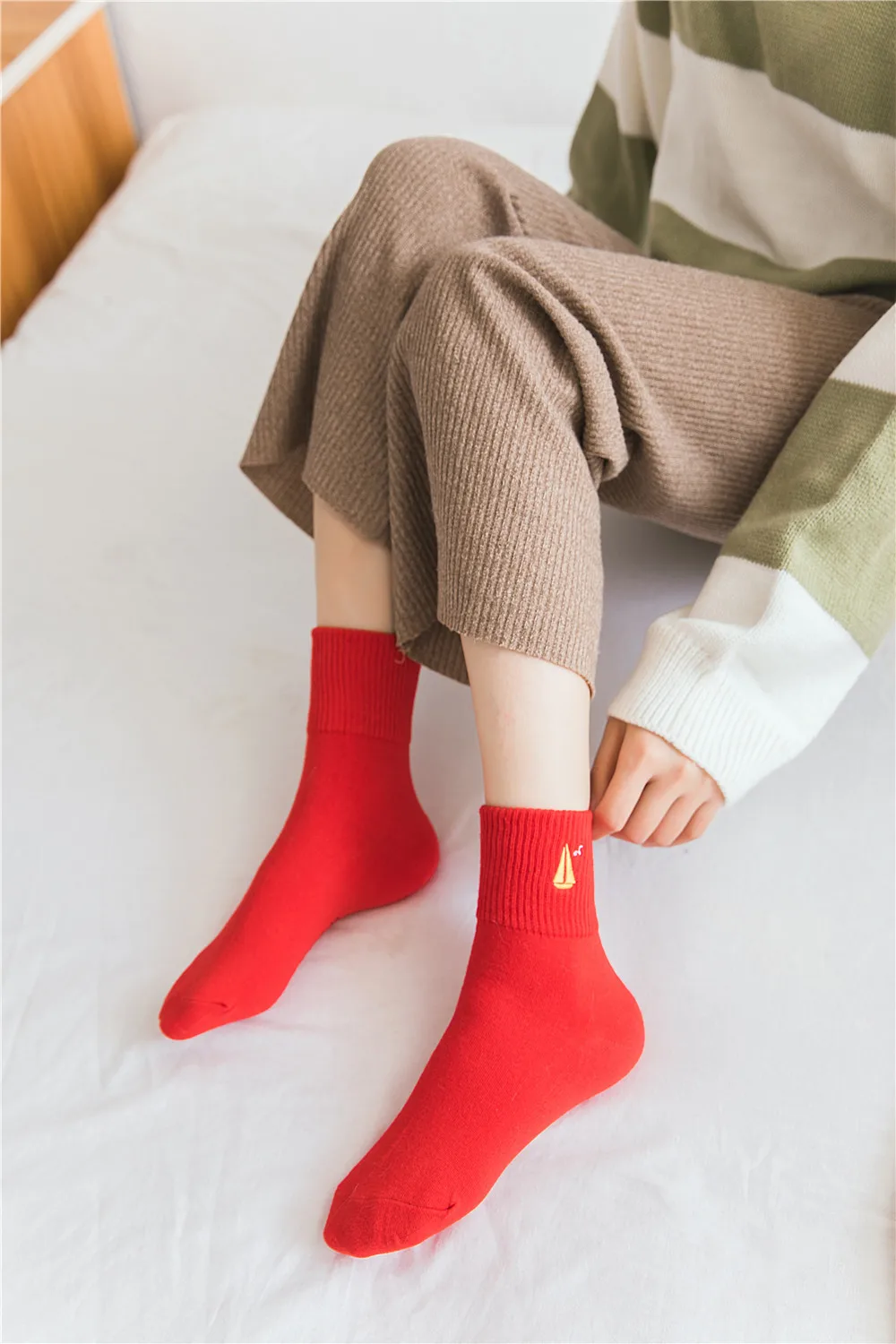 Женские носки, хлопковые, китайские, характерные, красные, на удачу, классические, с вышивкой, с рисунком мыши, фу, женские носки, символизируют хорошие пожелания