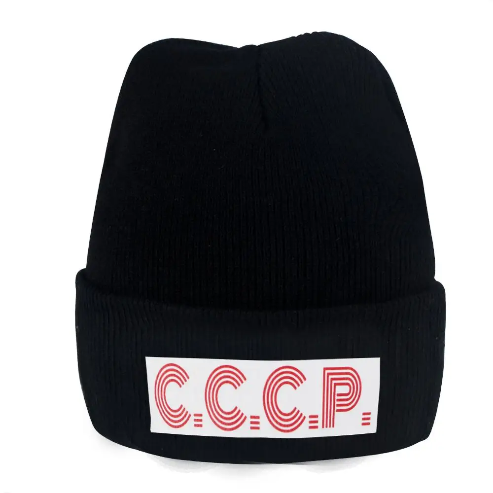 Для женщин и мужчин, CCCP, Россия, с буквенным принтом, вязанная шапочка, зима, осень, для улицы, спортивные шапки, для взрослых, тонкая, теплая, мягкая, хлопковая, короткая шапка для мальчика - Цвет: Черный